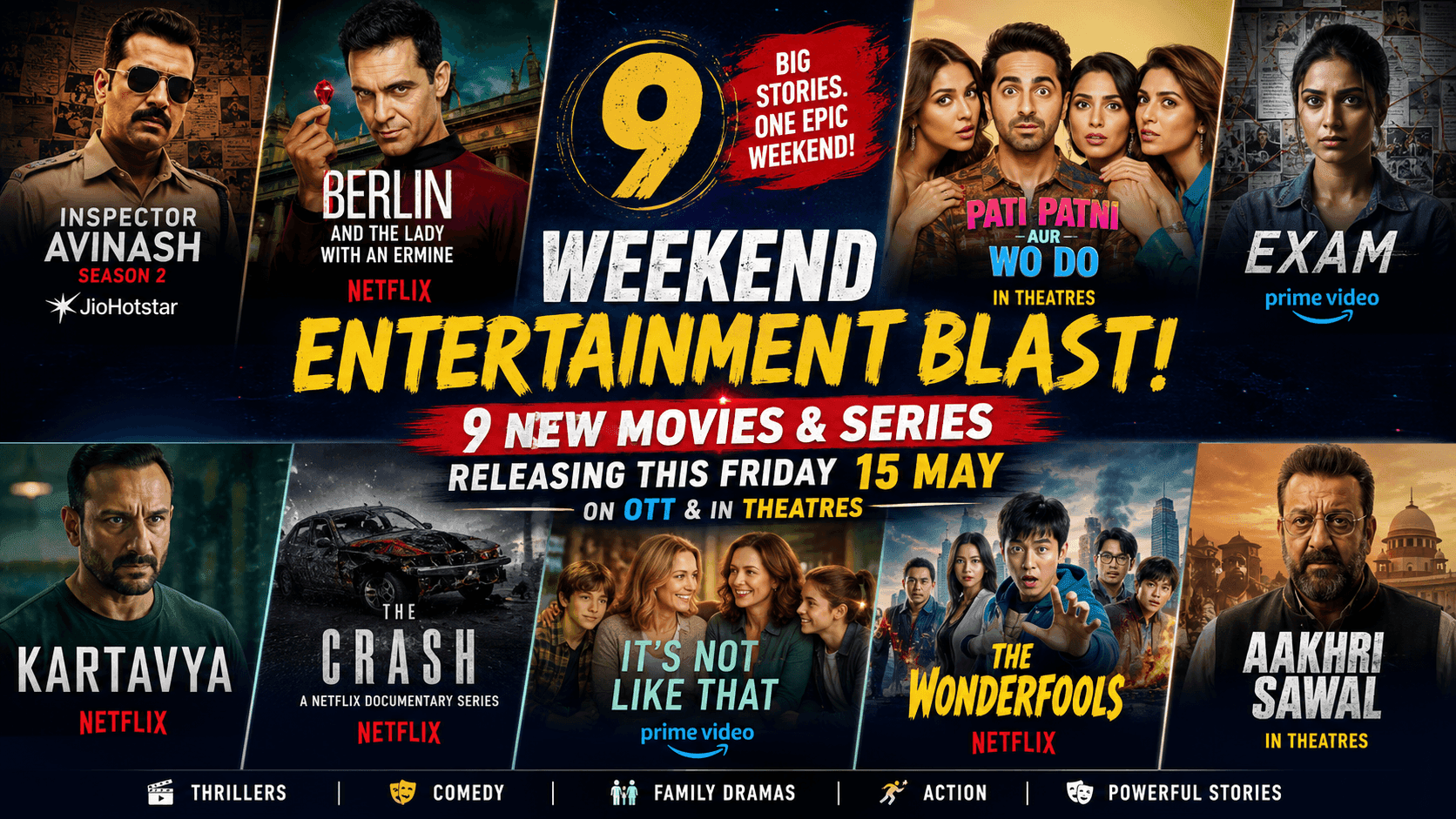 Weekend OTT & Theatre Blast: 9 New Films & Series Releasing Friday